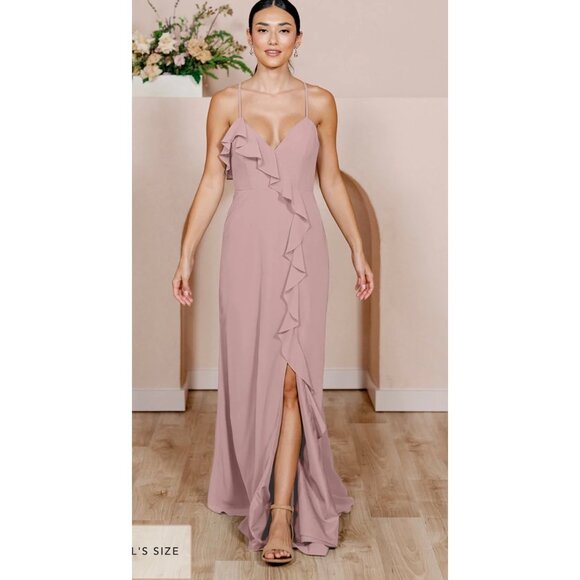 Revelry Women Mauve Paloma Ruffle Bridesmaid / Prom Gown Size 4 - Picture 1 of 14